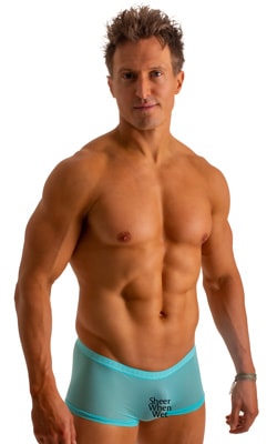mens swimwear square cut boxer style swimsuit in sheer Sky blue