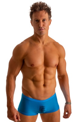 mens swimwear square cut boxer style swimsuit in sheer Turquoise