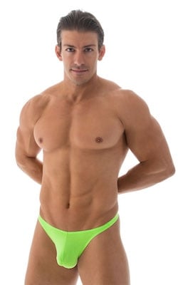 T Back Thong Swimsuit in ThinSkinz Neon Lime, Front View