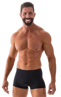 Square Cut Seamless Swim Trunks in ThinSKINZ Black, Front View