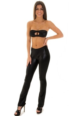 Keyhole Bandeau Top in Wet Look Black, Front View