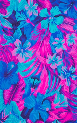 tahitian floral raspberry aqua blue print for swimwear in stretch nylon lycra