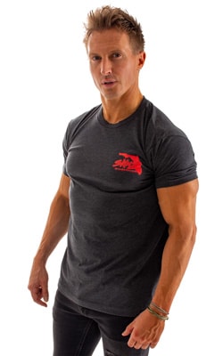 SKINZ  Red Logo on Charcoal Heather Tee Shirt, Front View