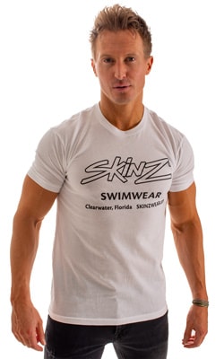 SKINZ  Black Front  Logo on White Tee Shirt, Front View