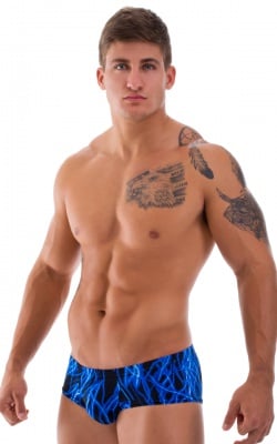 Pouch Enhanced Micro Square Cut Swim Trunks in Blue Lightning, Front View