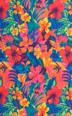 swimwear tan through stretch fabric tahitian floral print blue pink yellow green orange