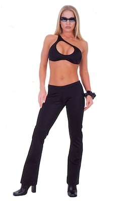 Hiphugger Boot Cut Pants in Black nylon/lycra, Front View