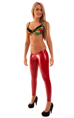 Womens Super Low Rise Leggings in Gloss Red Stretch Vinyl, Front View