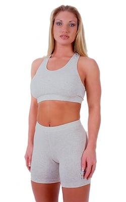 Womens Sport Top in Heather Grey Cotton-Spandex 10oz, Front View