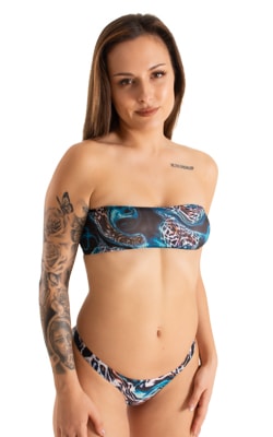 Womens Low Cut Swimsuit Thong Bottom in Tan Through Blue Leopard 1