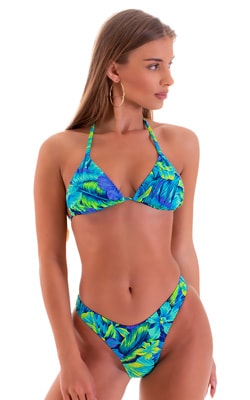 womens swimwear moderate coverage high cut swimsuit bikini in Tahitian Rainforest blue green