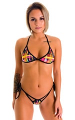 Banded Brazilian Bikini Top in Semi Sheer ThinSkinz Optical Plaid and Black, Front View