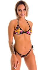 Banded Brazilian Bikini Top in Semi Sheer ThinSkinz Optical Plaid and Black, Front Alternative