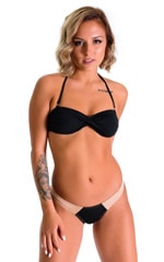 Color Blocked T Back Thong Bikini in Super ThinSKINZ Black and Nude, Front View