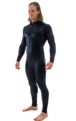 Full Bodysuit Zentai Lycra Spandex Suit for men in Wet Look Black, Front View
