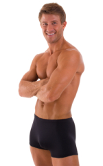 Square Cut Seamless Swim Trunks in Black, Front View