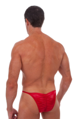 Fitted Pouch - Puckered Half Back - Swimsuit in Wet Look Lipstick Red, Rear View
