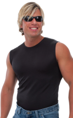 Sleeveless Lycra Muscle Tee in Black, Front View
