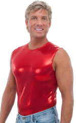 Sleeveless Lycra Muscle Tee in Metallic Mystique Red, Front View