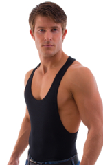 String Tank Gym Tee in Black cotton-lycra, Front View