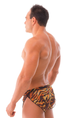 Swimsuit Cover Up Split Running Shorts in Tiger Stretch mesh, Rear View