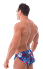 Swimsuit Cover Up Split Running Shorts in American Patriotic, Rear View