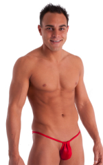 Adjustable to Micro Pouch Tanning Bikini in Wet Look Red, Front Alternative