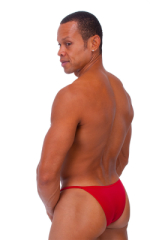 Skinny Side Half Back Swim Suit in Semi Sheer ThinSkinz Red, Rear View