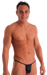 Adjustable to Micro Pouch Tanning Bikini in Wet Look Black, Front View