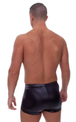 Fitted Pouch - Square Cut - Watersports Swim Trunks in Wet Look Black, Rear View