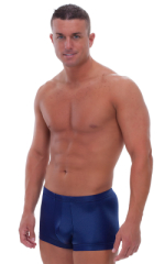 Fitted Pouch - Square Cut - Watersports Swim Trunks in Wet Look Navy Blue, Front View
