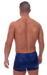 Fitted Pouch - Square Cut - Watersports Swim Trunks in Wet Look Navy Blue, Rear View