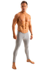 Mens Low Rise Leggings Tights in Heather Grey Cotton-Spandex 10oz, Rear View