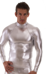 Swim Skin Rash Guard in Chrome Metallic Silver, Front View