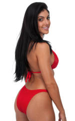 Womens Shaped Triangle Posing Top in Wet Look Lipstick Red, Rear View