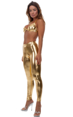 Womens Leggings - Fashion Tights in in Liquid Gold, Front View