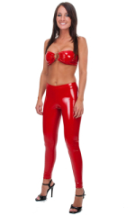 Womens Ring Bandeau Swimsuit Top in Super Stretch Red Vinyl/Lycra, Front View