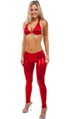 womens low cut designer leggings fashion tights in metallic Volcano Red
