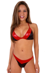 Womens Riviera 4-Panel Swimsuit Bikini Bottom in Wet Look Black and Wet Look Lipstick Red, Front View