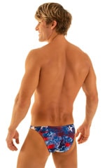 Stuffit Pouch Bikini Swimsuit in American Flag Collage, Rear View