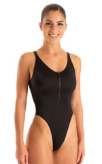 Womens One Piece Zipper Front Swimsuit in Black 4
