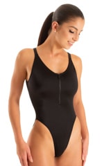 Womens One Piece Zipper Front Swimsuit in Black 3