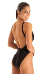 Womens One Piece Zipper Front Swimsuit in Black 2