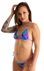 Womens Side Tie Scrunchie Bikini Bottom in Tahitian Magenta/Aqua 2