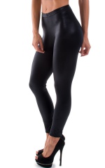 Womens Leggings - Fashion Tights in Wet Look Black, Front Alternative
