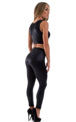 Womens Leggings - Fashion Tights in Wet Look Black, Rear View