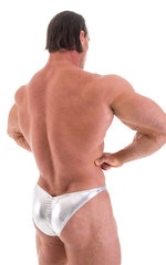 Posing Suit - Fitted Pouch - Puckered Back in Metallic Chrome Silver, Rear View