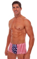 Square Cut - Fitted - Watersports Swim Trunks in Stars and Stripes, Front View