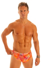 Swimsuit Cover Up Split Running Shorts in Tan Through Orange Jungle 1