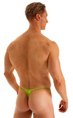 Smooth Pouch Skinny Sides Swim Thong in Ice Karma Lemon-Lime, Rear View